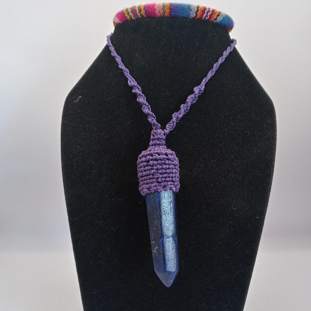 Handmade Macrame Necklace with Onyx and Lapis Lazuli Stones - Spiritual Amulet